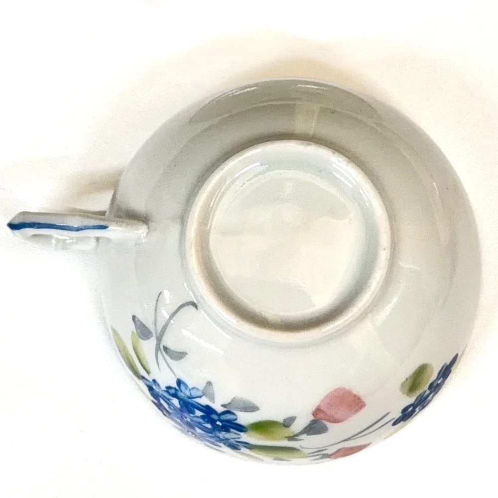 Vintage Japan Miniature Tea‎ Set 4pc Floral Porcelain Teacup Saucer Creamer Blue